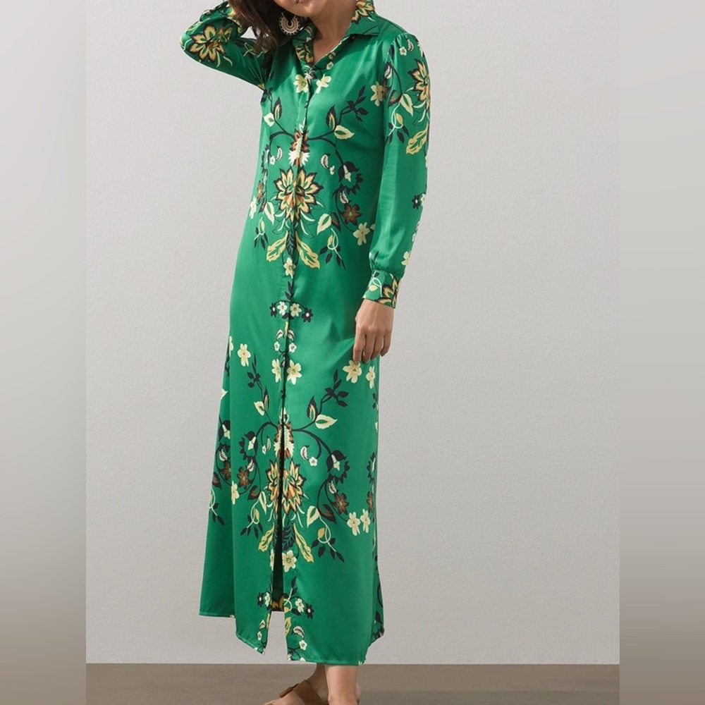 Chico's Green Maxi Dress with Yellow Floral Print